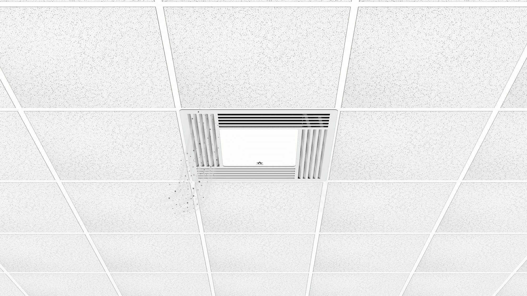 UV Angel ceiling-mounted active air unit installed in a suspended ceiling grid.